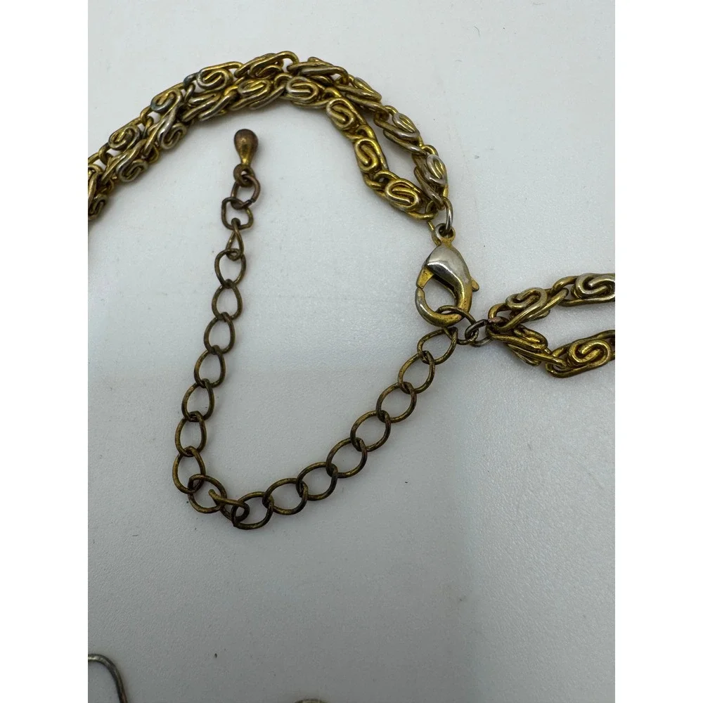 Vintage Amber Resin Tiger Eye Layered Necklace and Dangle Earring Set Gold Tone